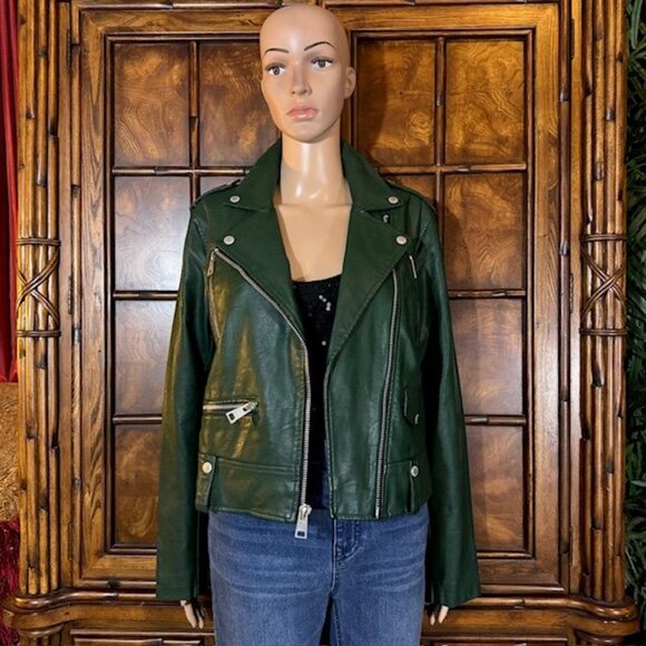 Levi Strauss & Co. Dark Green Stretch Faux Leather Motorcycle Jacket - Picture 1 of 14